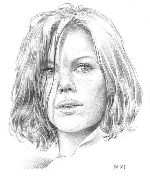 Portrait au crayon d'une femme blonde