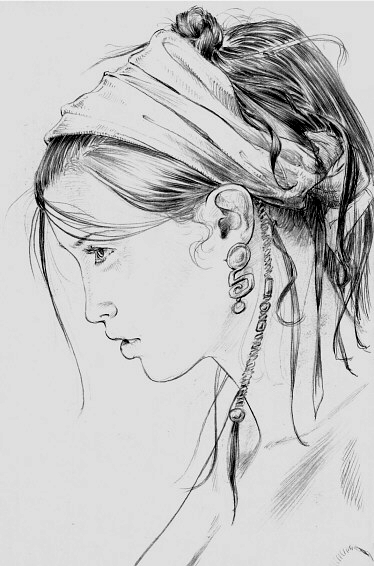 Crayonn du visage d'une femme avec un foulard